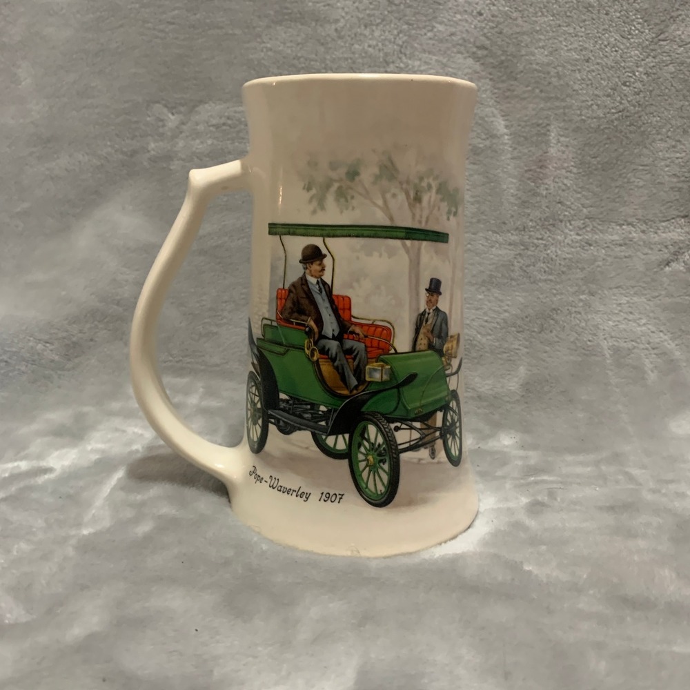Vintage Pope-Waverley 1907 Antique Car Beer Stein Ceramic Mug USA Made 6 Inch